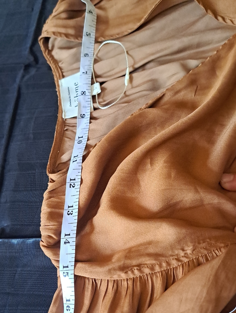 Willa Ruffle V-Neck Maxi Dress in Camel. - Picture 13 of 13